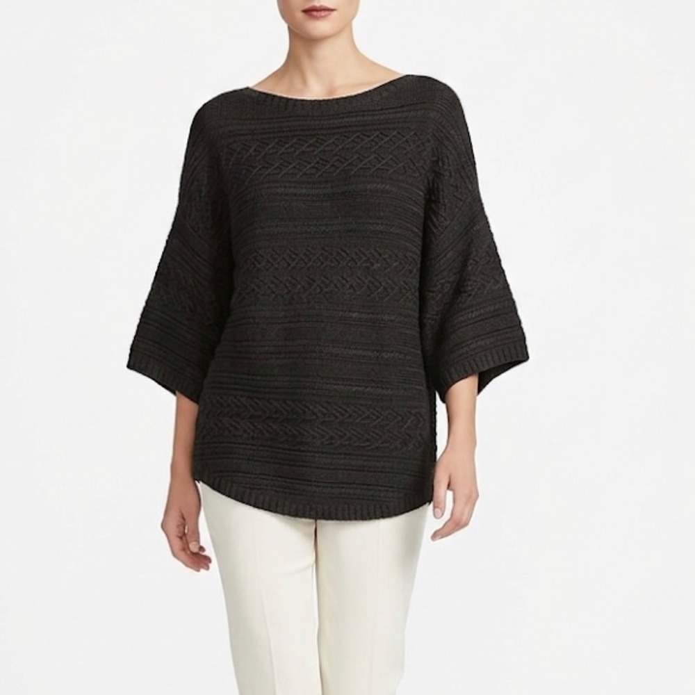 Lauren Ralph Lauren Black Textured Knit Boat Neck‎ Dolman Sleeve Sweater Medium